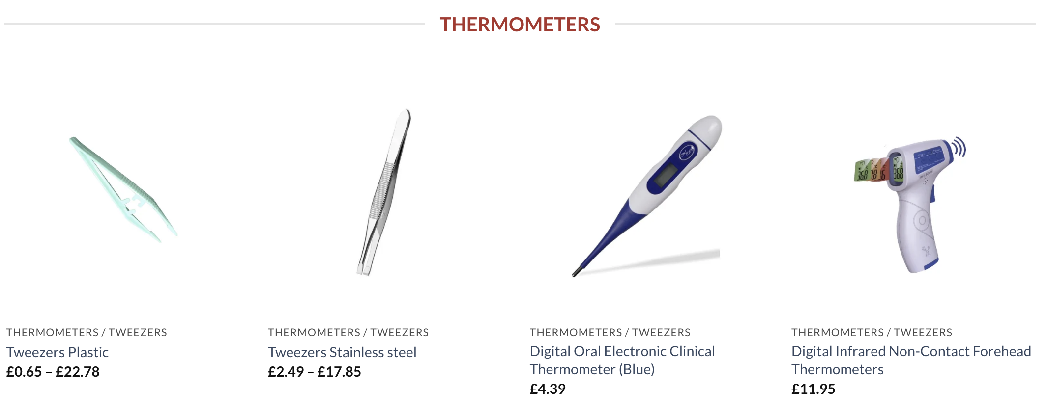 Testfield thermometers, tweezers